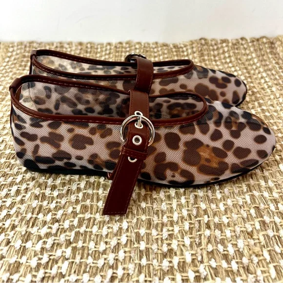 ATBELL • Women’s Mesh Ballet Mary Jane Flats • Leopard Print • Size: EU 38/US 8 - Picture 3 of 16
